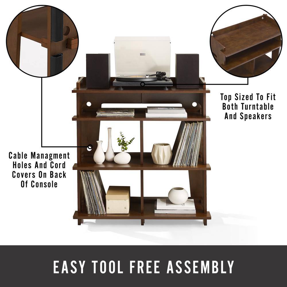 Top Sized To Fit Both Turntable And Speakers  
Cable Management Holes And Cord Covers On Back Of Console  
EASY TOOL FREE ASSEMBLY