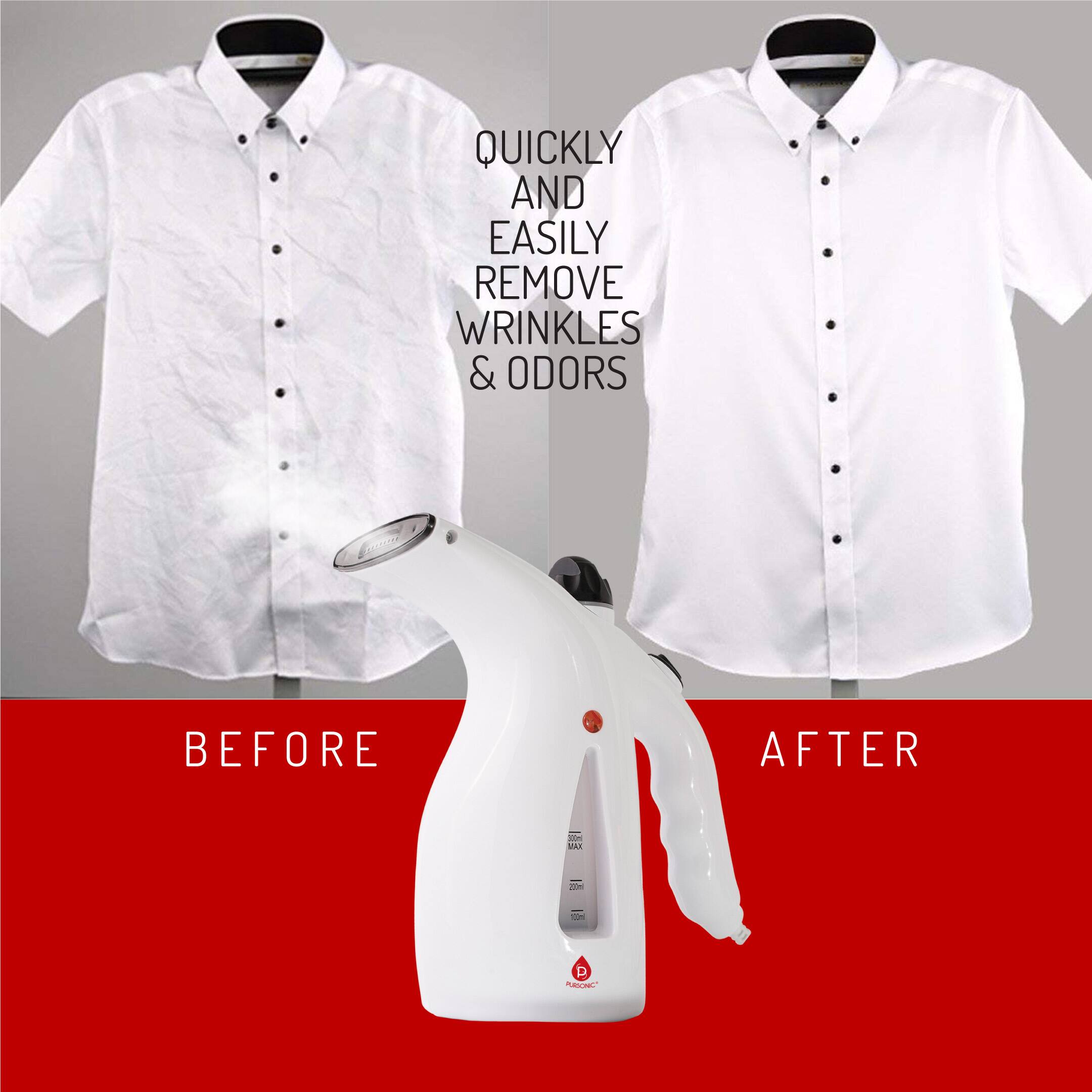 QUICKLY AND EASILY REMOVE WRINKLES & ODORS

BEFORE AFTER
