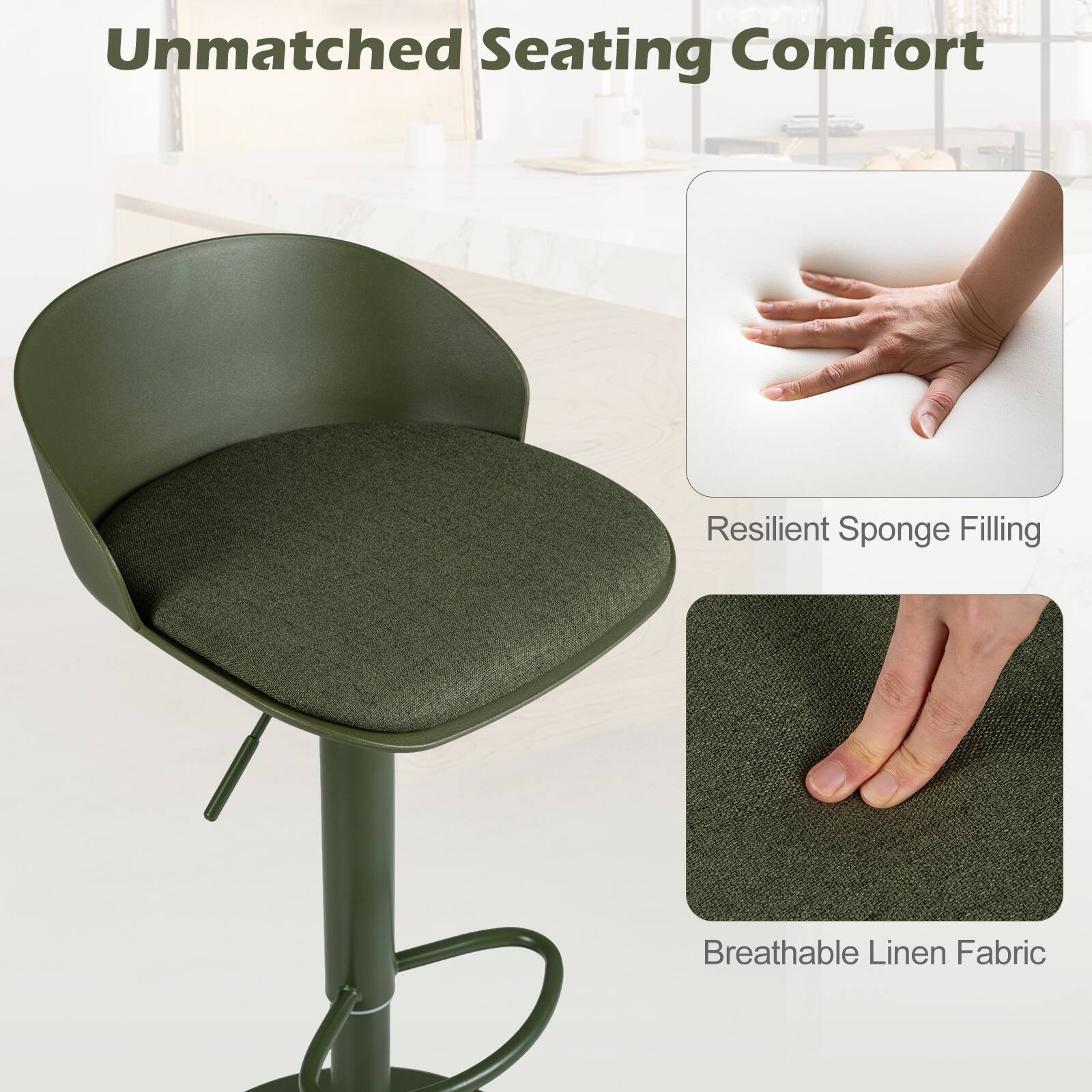 Unmatched Seating Comfort  
Resilient Sponge Filling  
Breathable Linen Fabric