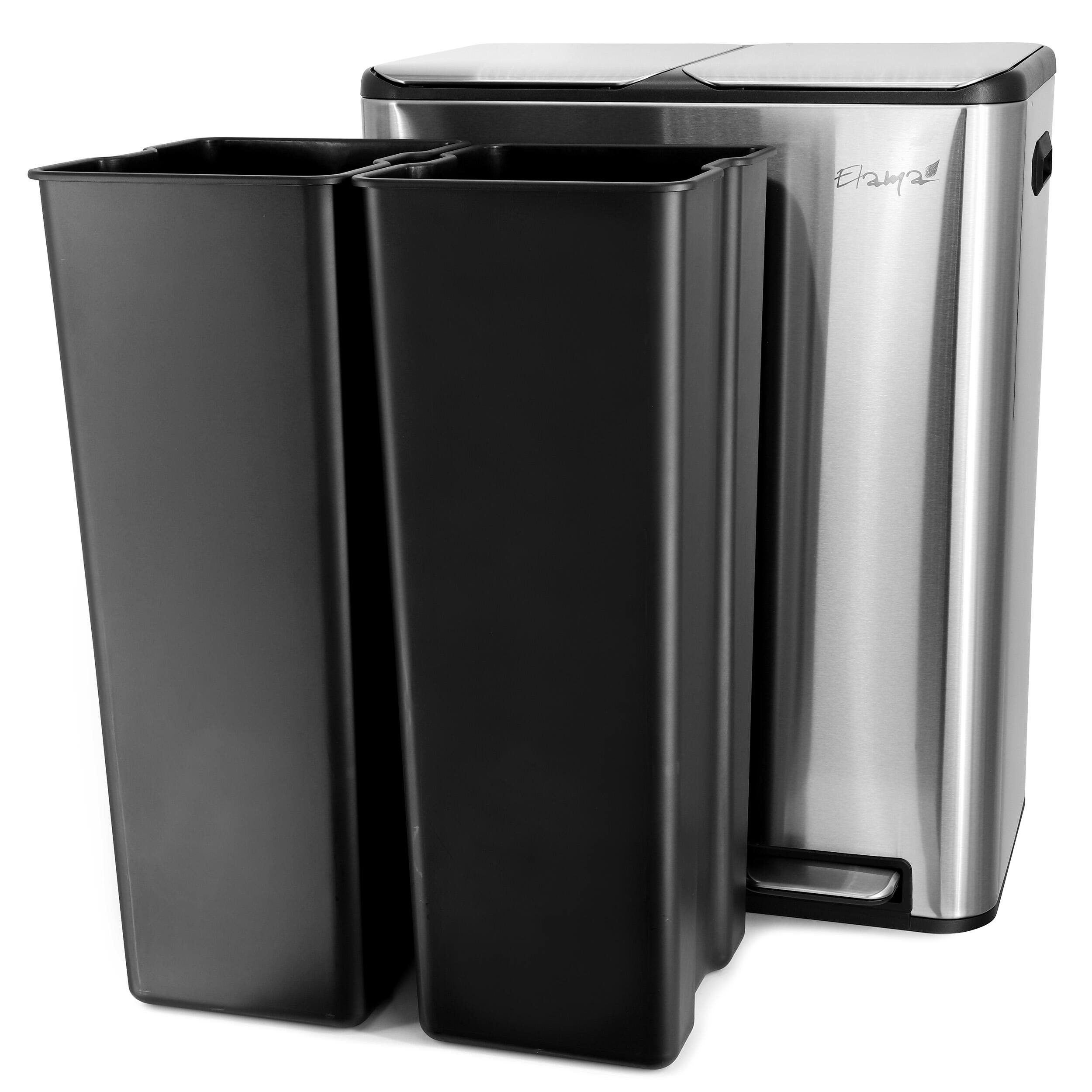 Left. Elama - Elama 2 Section 30 Liter/ 8 Gallon Each Section Trash and Recycling Step Bin with Slow Close Mechanism - Silver.