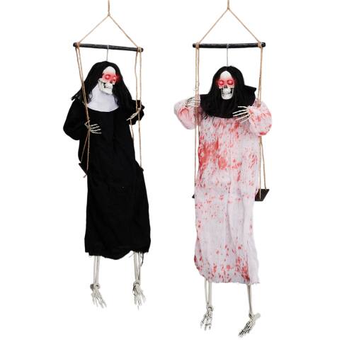 Alt View 1. Winado - 2PCS Halloween Hanging Skeleton Scary Swinging Grim Reapers w/ Lighted Eyes, Creepy Prop for In/Outdoor Party Decoration - Black & White.