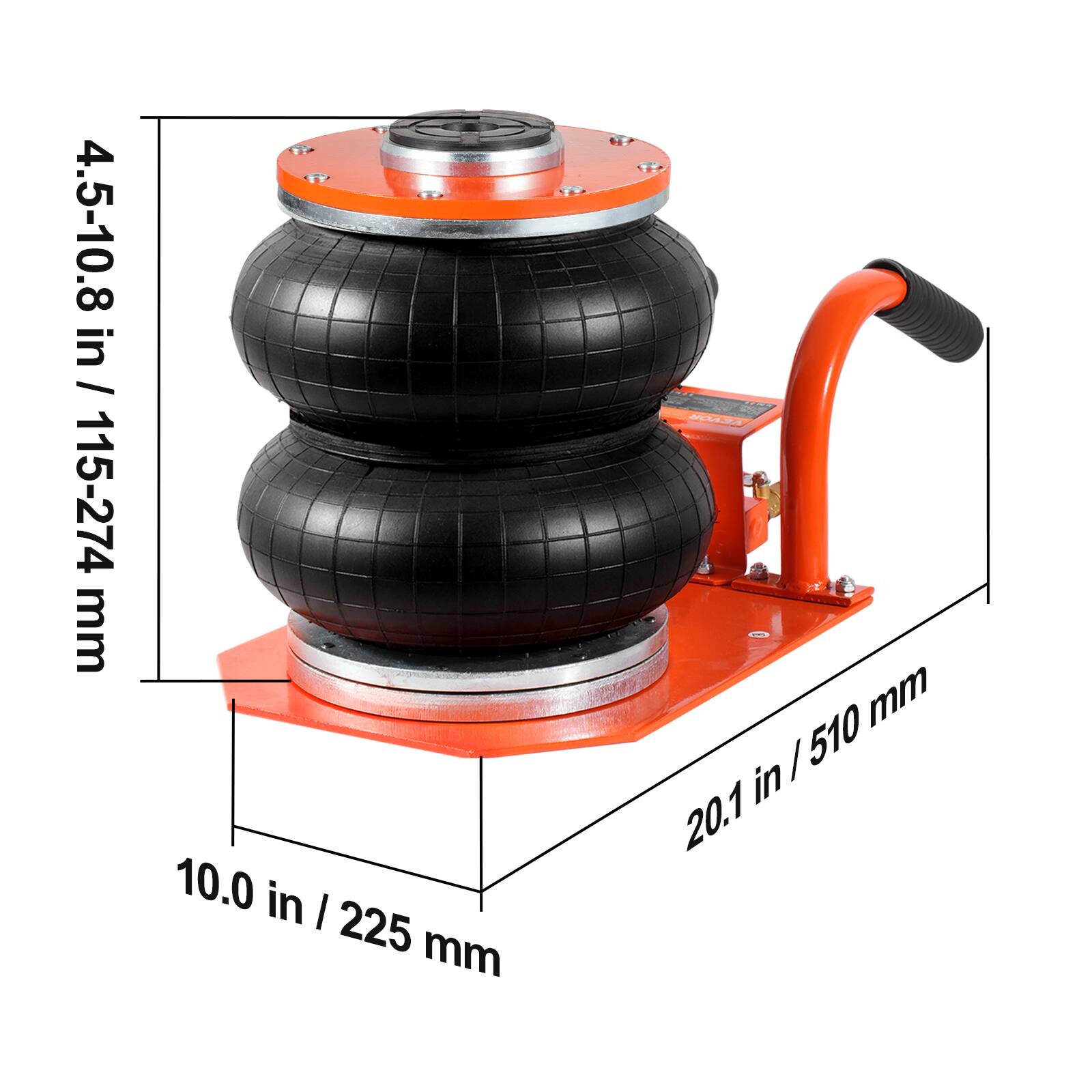 4.5-10.8 in / 115-274 mm  
10.0 in / 225 mm  
20.1 in / 510 mm