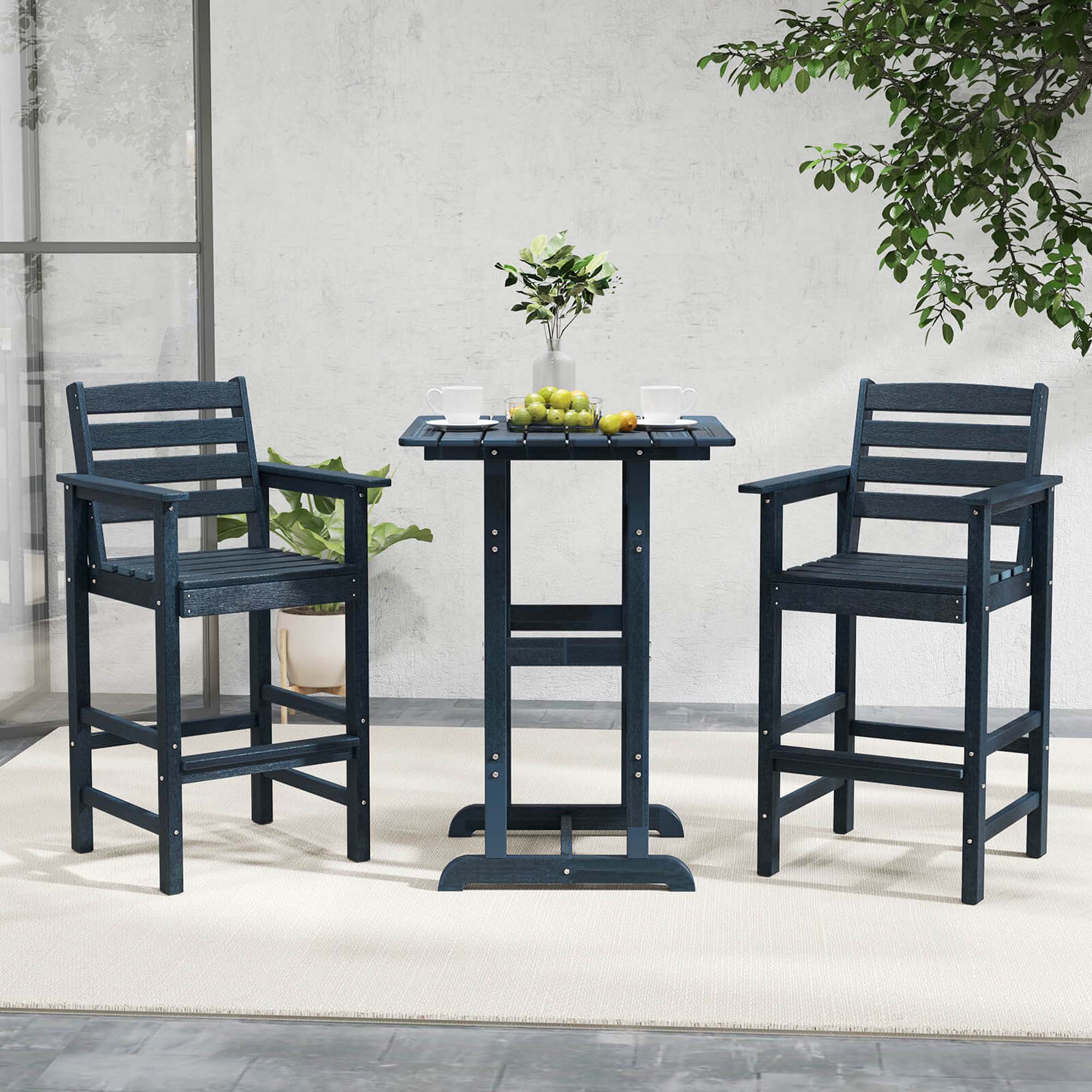 Alt View 1. Costway - Patio Adirondack Bar Chairs Set of 2 with Wide Armrests & Footrest Backrest - Navy.