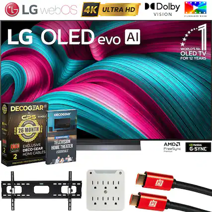 - LG webOS 4K ULTRA HD LG OLED evo AI
- Dolby VISION FILMMAKER MODE
- WORLD'S No. 1 OLED TV FOR 12 YEARS
- DECOGEAR CPS BUNDLE
- 26 MONTH CPS PROTECTION
- EXCLUSIVE DECOGEAR HDMI CABLES
- TELEVISION HOME THEATER ESSENTIALS
- AMD FreeSync Premium
- NVIDIA G-SYNC
- 1
- 2
- 2
- 2