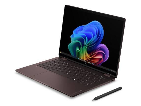 Left. HP - HP OmniBook X Laptop Computer 14" 2K Touch Screen AMD Ryzen AI 7 16 GB memory;1 - Deep espresso aluminum.