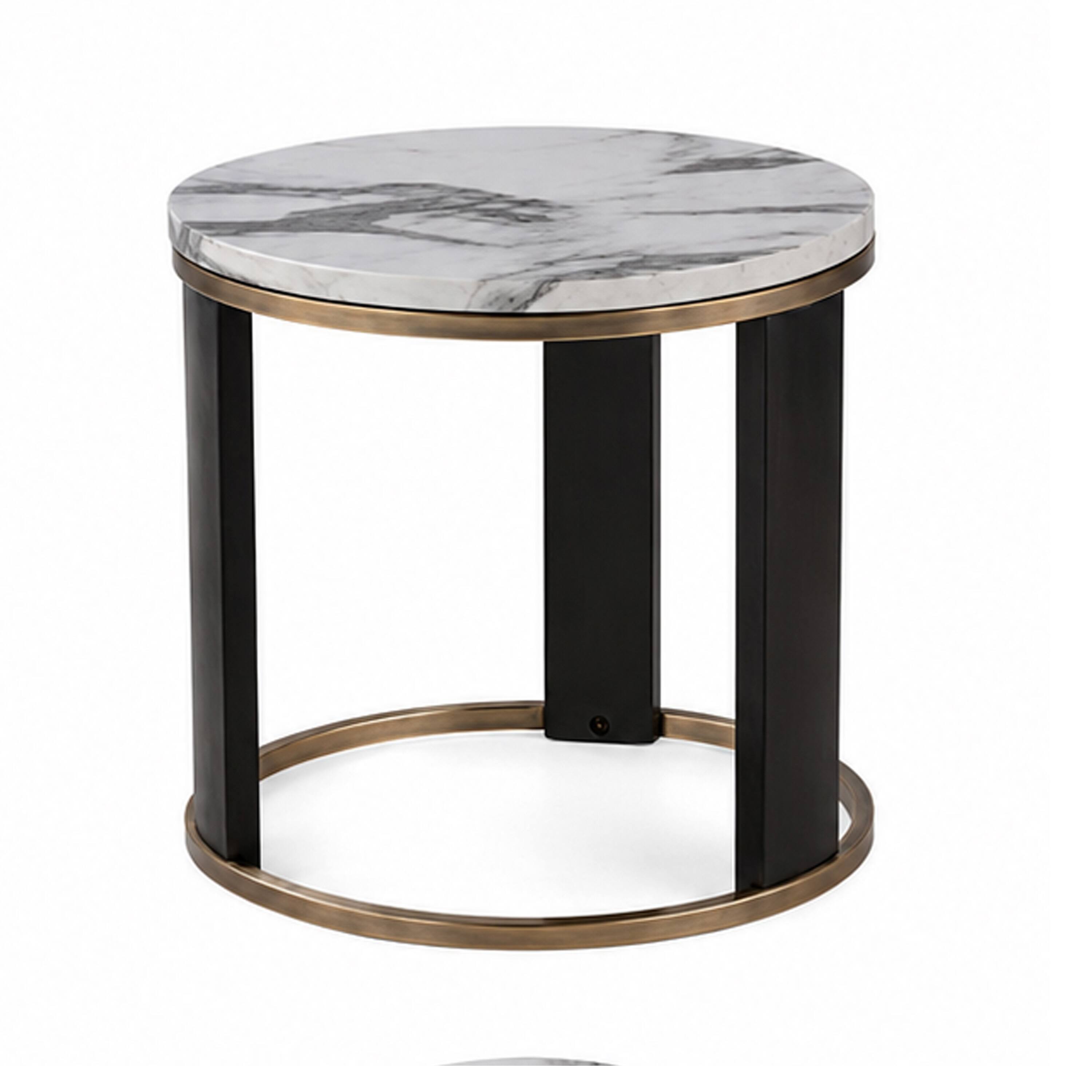 Alt View 1. Manhattan Lane - Besy Side End Table, 24 Inch  Faux Marble,  Ring Base, - White, Gold, Black.