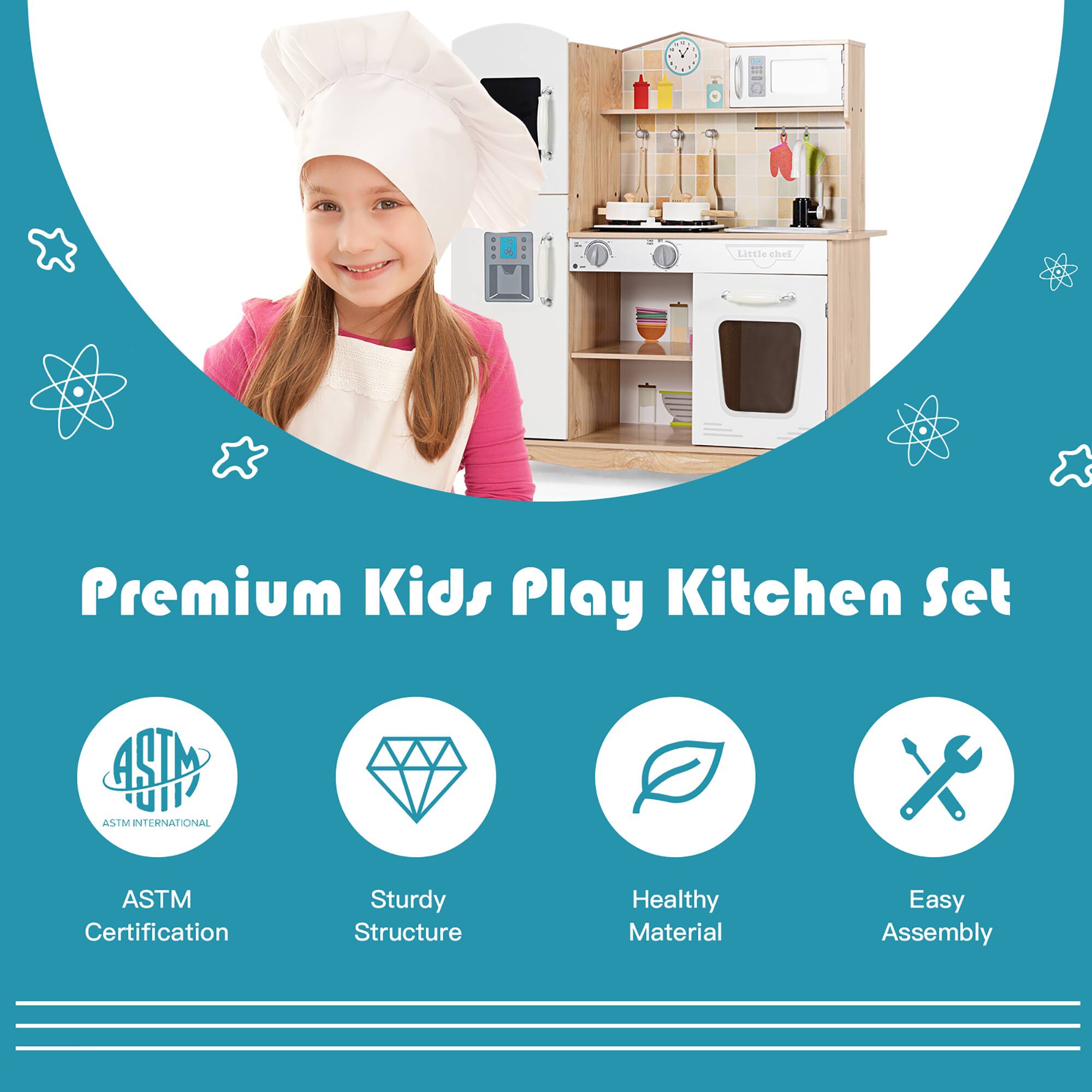 Premium Kids Play Kitchen Set

- ASTM Certification
- Sturdy Structure
- Healthy Material
- Easy Assembly