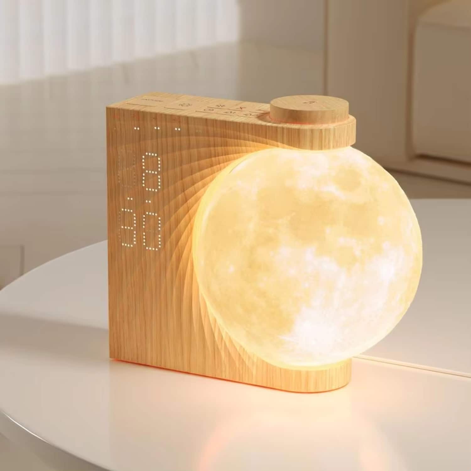 Luckbyte - Alarm Clock Night Light for Heavy Sleepers, Moon Lamp with 10 Light Effects, Nature Sounds & Timer - Yellow
