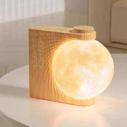 Front. Luckbyte - Alarm Clock Night Light for Heavy Sleepers, Moon Lamp with 10 Light Effects, Nature Sounds & Timer - Yellow.