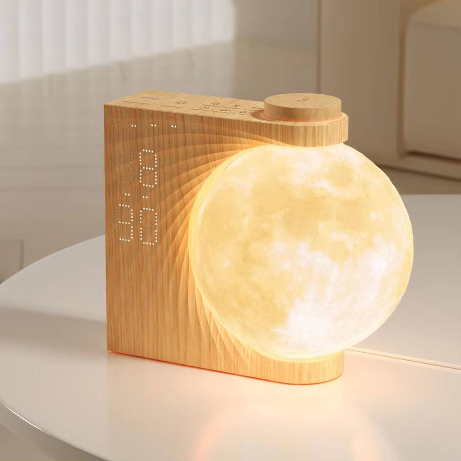 Front. Luckbyte - Alarm Clock Night Light for Heavy Sleepers, Moon Lamp with 10 Light Effects, Nature Sounds & Timer - Yellow.
