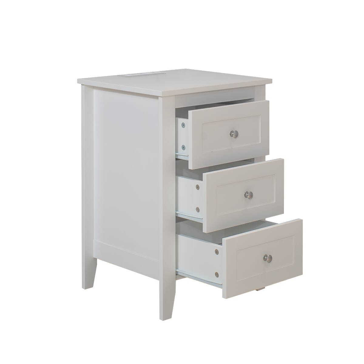 Angle. Loheer - Loheer White 3 Drawer Nightstand with Charging Station, USB Ports and Power Outlets - White.