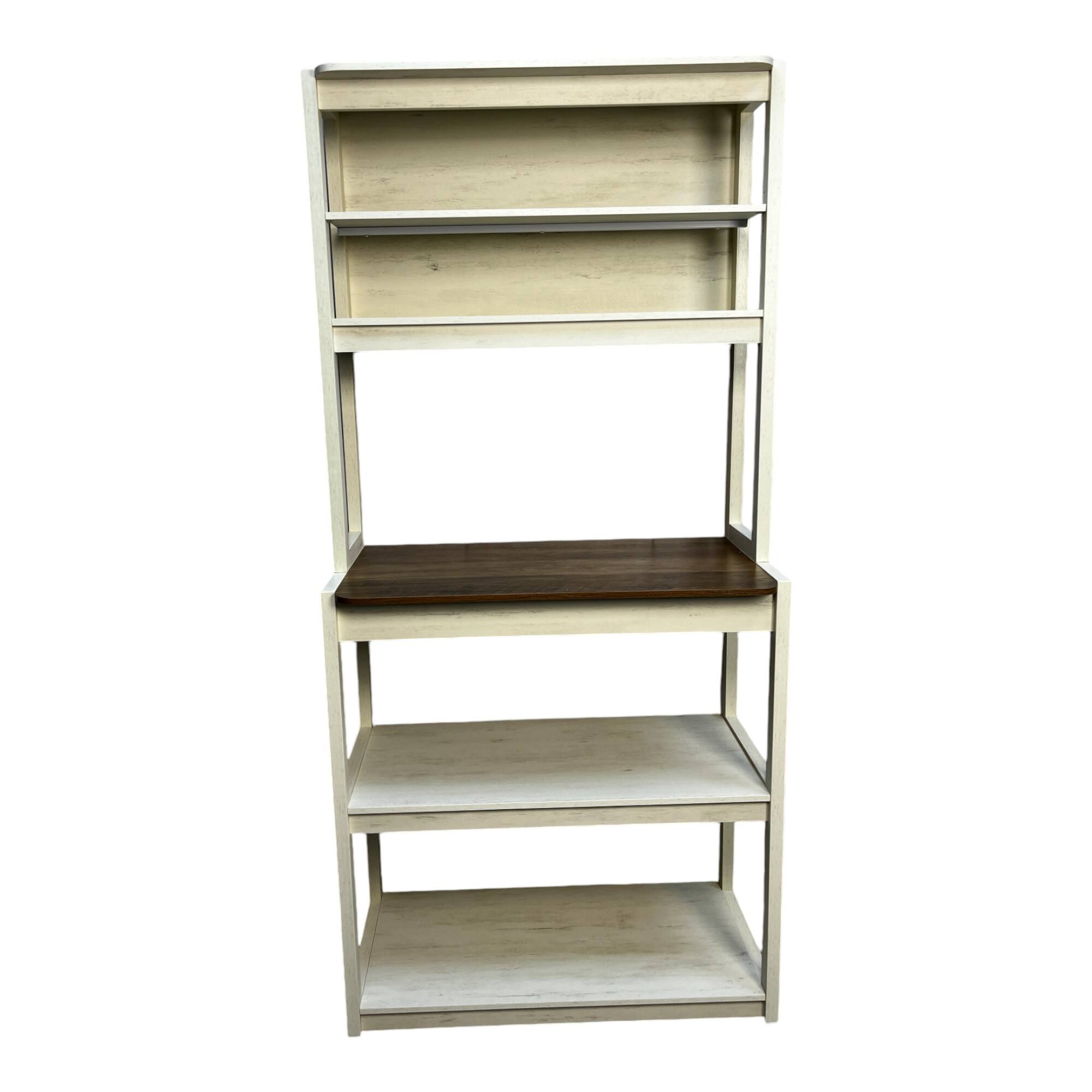 Angle. ELEMENT ACE - 31.50" 5-Tier Bakers Rack for Kitchen with Storage, Coffee Bar, Kitchen Shelves, Microwave Stand - Brown+White.
