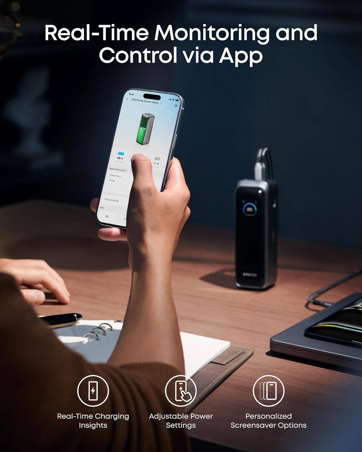 Real-Time Monitoring and Control via App

- Real-Time Charging
- Adjustable Power Settings
- Personalized Insights
- Screensaver Options