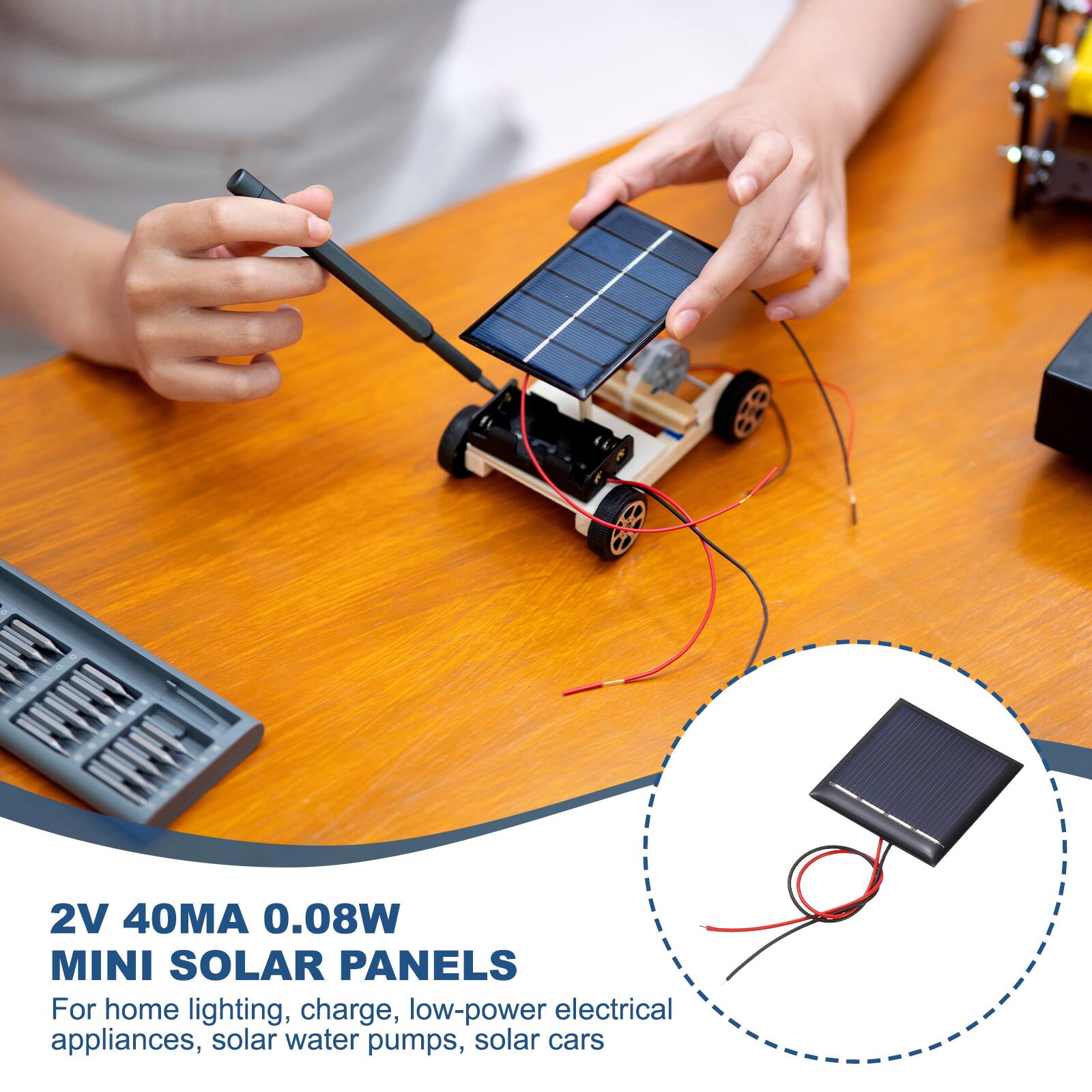 2V 40MA 0.08W MINI SOLAR PANELS

For home lighting, charge, low-power electrical appliances, solar water pumps, solar cars