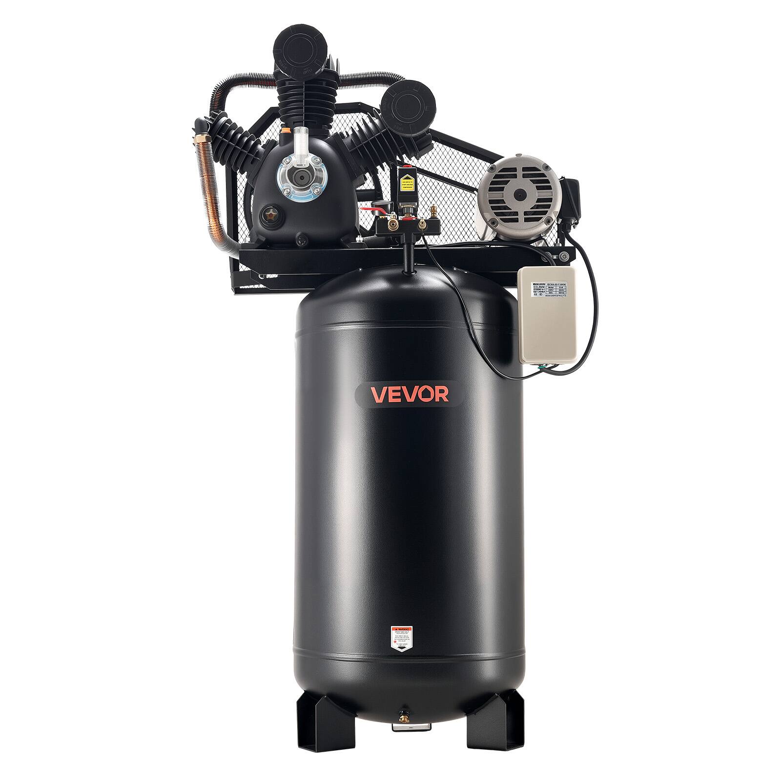 Alt View 5. VEVOR - 80 Gallons Heavy-Duty Air Compressor, 10HP 17 SCFM at 90PSI Air Compressors Max 175PSI, Oil-Lubricated Compressor Tank - Black;Orange.