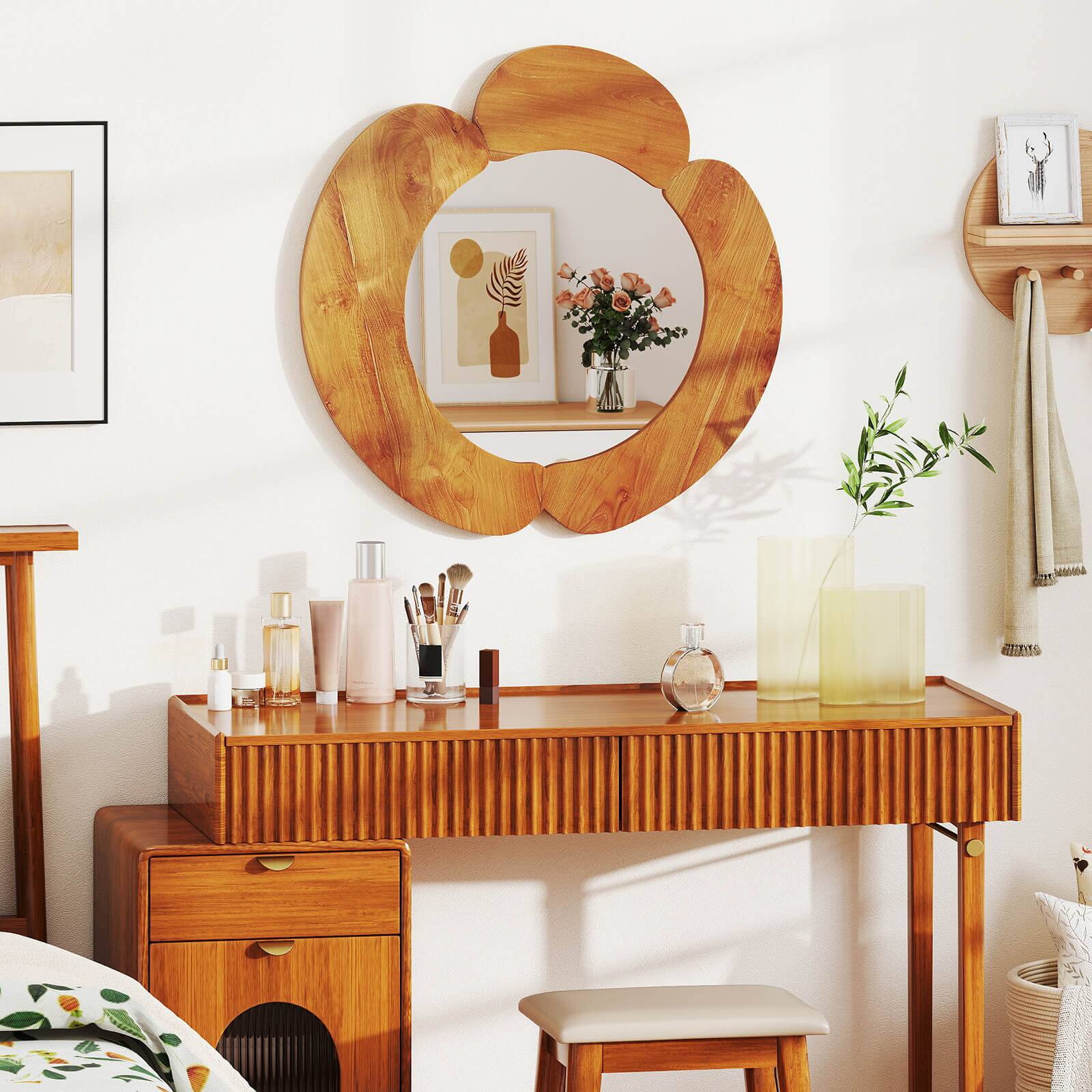 Alt View 5. Costway - Costway Irregular Wall Mirror 29 Inch Rustic Hanging Vanity Mirror with Teak Wood Frame - Natural.