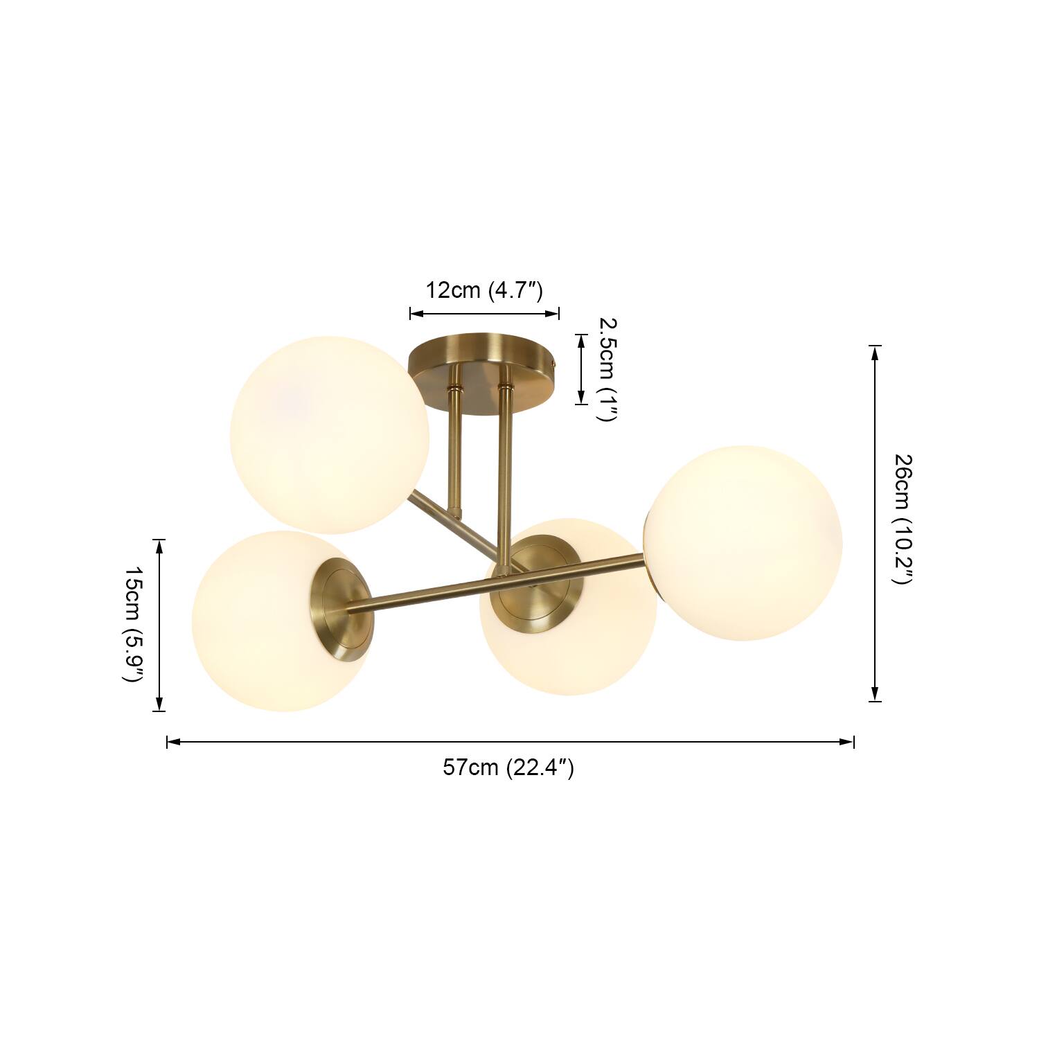 15cm (5.9")  
12cm (4.7")  
2.5cm (1")  
26cm (10.2")  
57cm (22.4")
