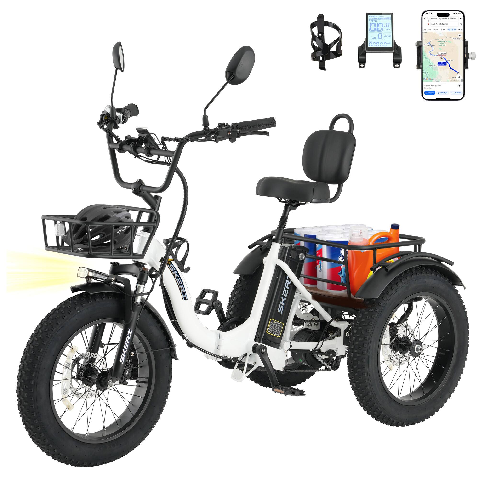 "Syedee - Electric Tricycle for Adults, 750W(Peak 1350W) Motor, 48V13Ah Battery, 20""x4"" Folding Fat Tire 3-Wheel Electric Trike - White" price history on PriceWatchPro