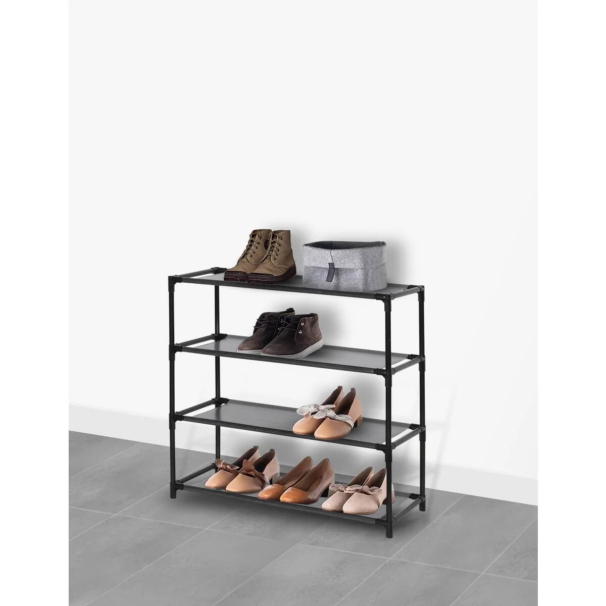 Left. J&V TEXTILES - Modern 4 Tier Space Saving Shoe Rack - Black.