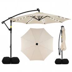 Front. Costway - Costway 10 FT Solar Offset Hanging Umbrella Patio Cantilever Umbrella with 32 LED Lights - Beige.