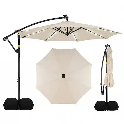 Front. Costway - Costway 10 FT Solar Offset Hanging Umbrella Patio Cantilever Umbrella with 32 LED Lights - Beige.
