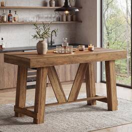 Tribesigns - 55.1-Inch Farmhouse Counter-Height Bar Table with Wood-Grain Finish for Kitchen or Dining Room - Rustic Brown