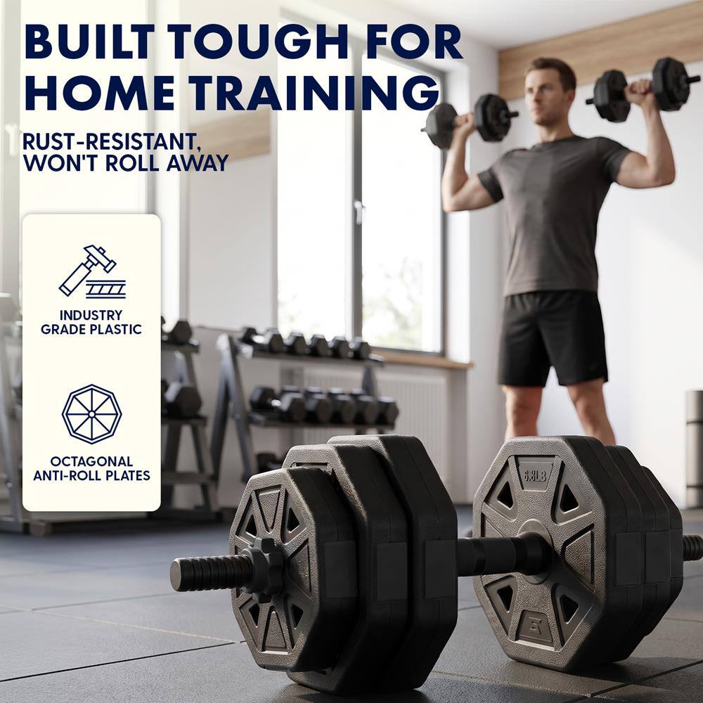 BUILT TOUGH FOR HOME TRAINING  
RUST-RESISTANT, WON'T ROLL AWAY  

INDUSTRY GRADE PLASTIC  
OCTAGONAL ANTI-ROLL PLATES