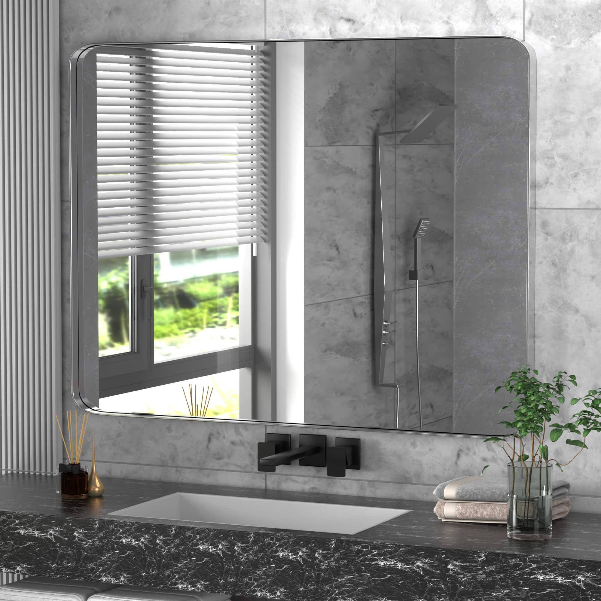 PAIHOME - Classic Stainless Steel Rectangular Wall Mirror - Waterproof and Rustproof Bathroom Mirrors Modern Mirror - Silver-24x36 Inch
