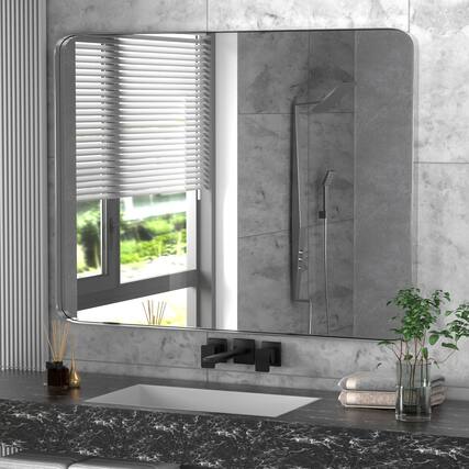 Front. PAIHOME - Classic Stainless Steel Rectangular Wall Mirror - Waterproof and Rustproof Bathroom Mirrors Modern Mirror - Silver-30x40 Inch.