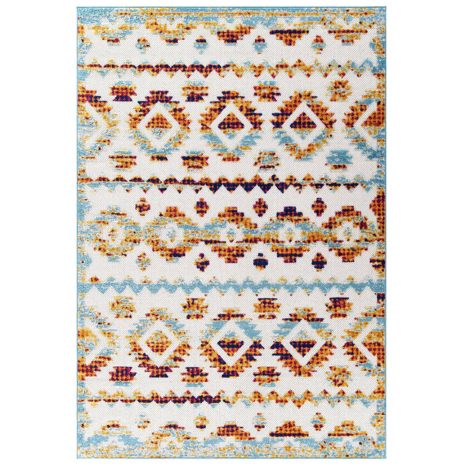 Angle. Modway - Reflect Takara Abstract Diamond Moroccan Trellis Indoor and Outdoor Area Rug - Multicolored.