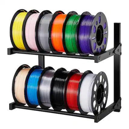 Front. VEVOR - Wall Mount Printer Filament Storage Rack, 2-Tier Wall Bracket Storage Shelf, Rolling Filament Spool Holders Racks - Black.