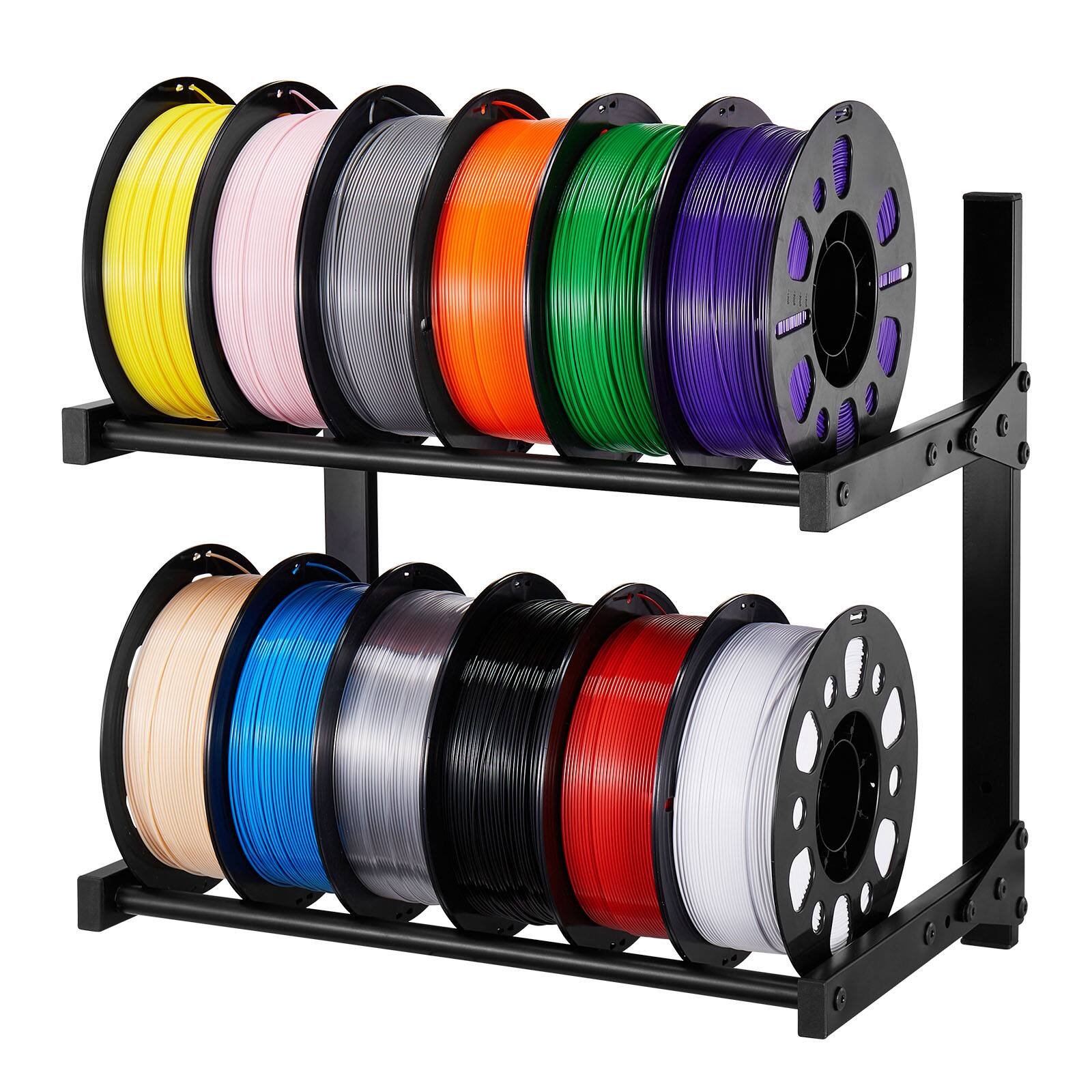 VEVOR - Wall Mount Printer Filament Storage Rack, 2-Tier Wall Bracket Storage Shelf, Rolling Filament Spool Holders Racks - Black