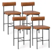 Costway - 26" Upholstered Bar Stools Set of 4 with Padded Cushion & Backrest Footrest - Brown - Front_Zoom