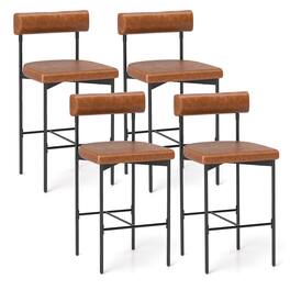 Costway - 26" Upholstered Bar Stools Set of 4 with Padded Cushion & Backrest Footrest - Brown
