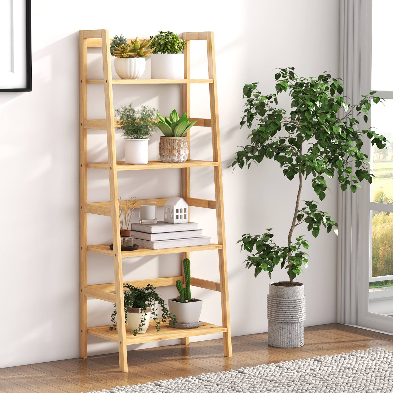 Alt View 1. Ecooso - 4-Tier Multifunctional Bamboo Bookcase with Storage Shelves for Home Office - Natural.