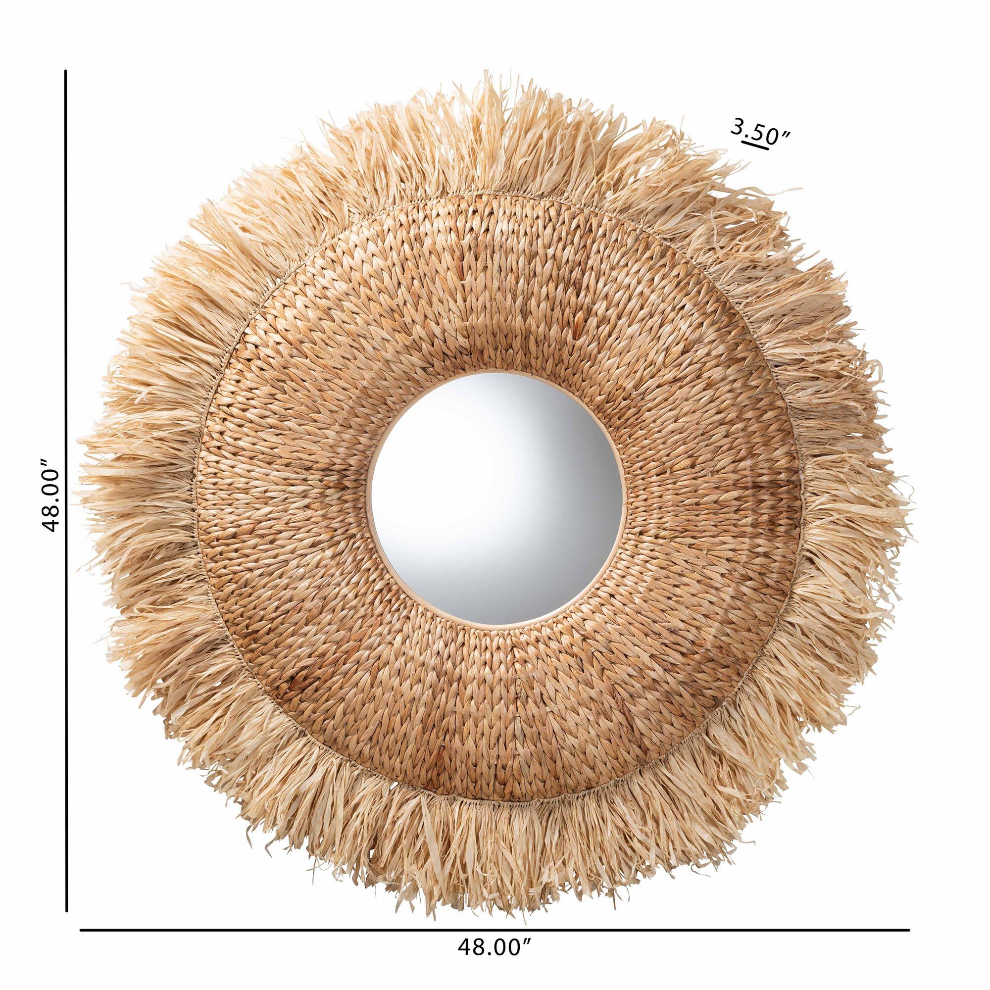 bali & pari Ashra Rattan and Seagrass Wall Mirror with Fringe Edge ...