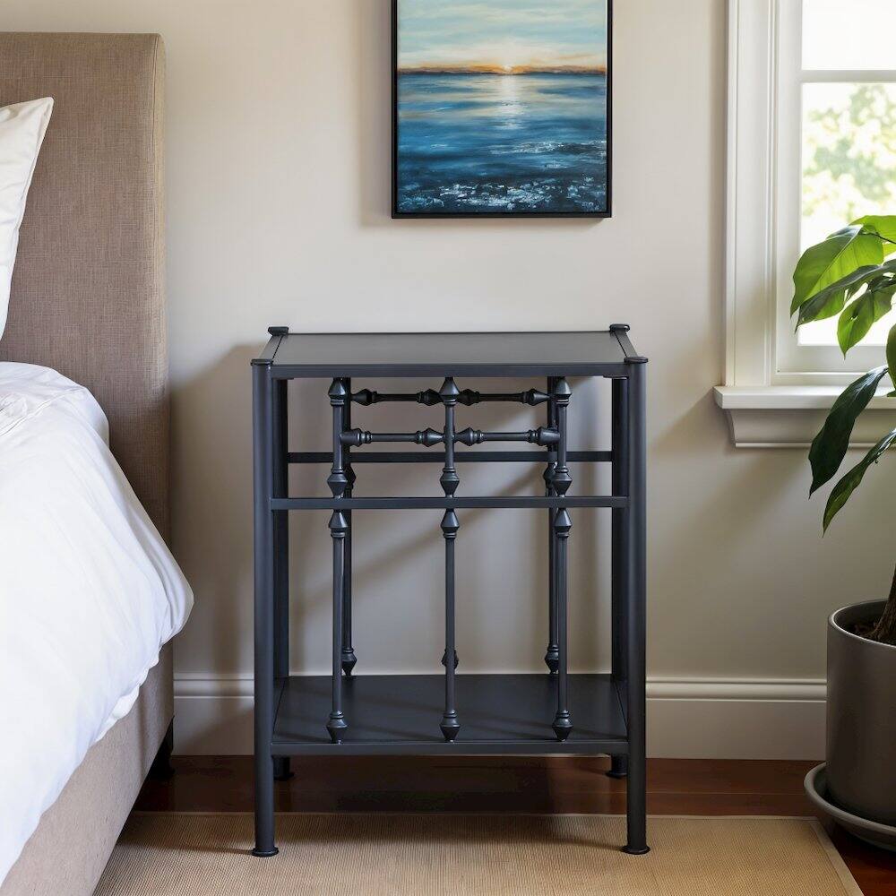 Alt View 2. Starlight Canyon Home - Navy Metal Nightstand – Stylish Metal Side Table for Bedroom or Living Room - Black.