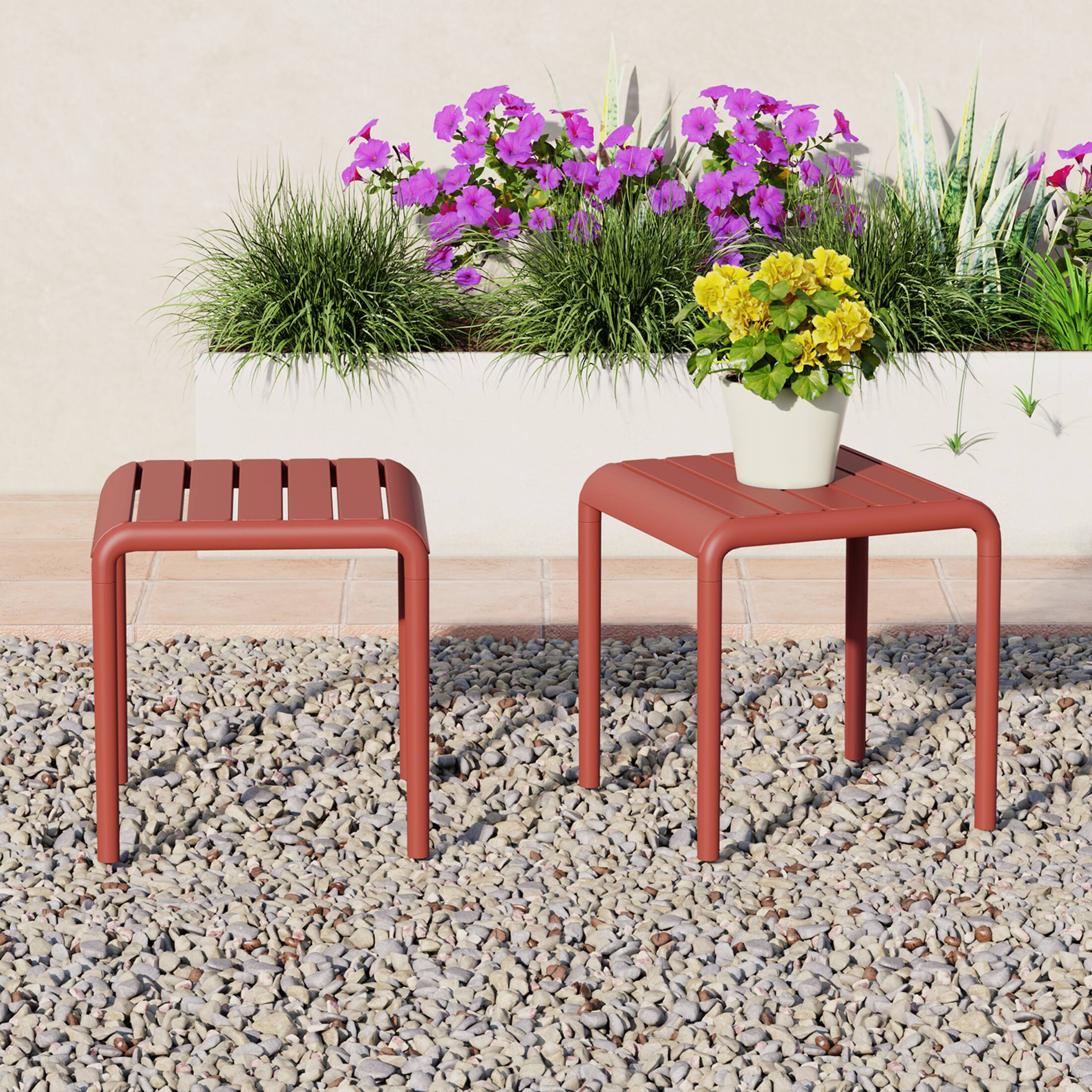 Angle. WestinTrends - WestinTrends Playa Plastic Modern Outdoor Patio Accent Side Tables (Set of 2) - Red.