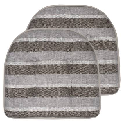 Front. Sweet Home Collection - Bradford Striped U Shaped Memory Foam 17" x 16" Chair Cushion, 2-Pack - Silver/Brown.