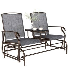 Outsunny - Double Glider Chair Mesh Fabric with Center Table - Gray