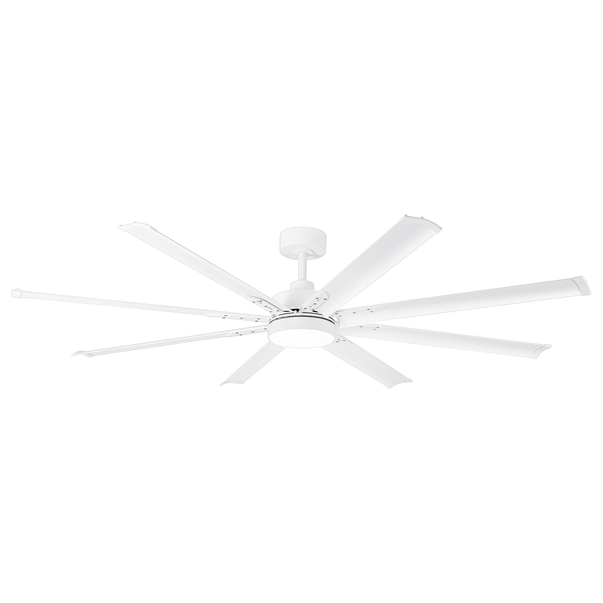 Angle. Breezary - 72-In Large Ceiling Fan with 8 Aluminum Blades, DC Motor, 6-Speed Remote with Timer, 2 Downrods, Light/No Light Option - Matte White (With Light).