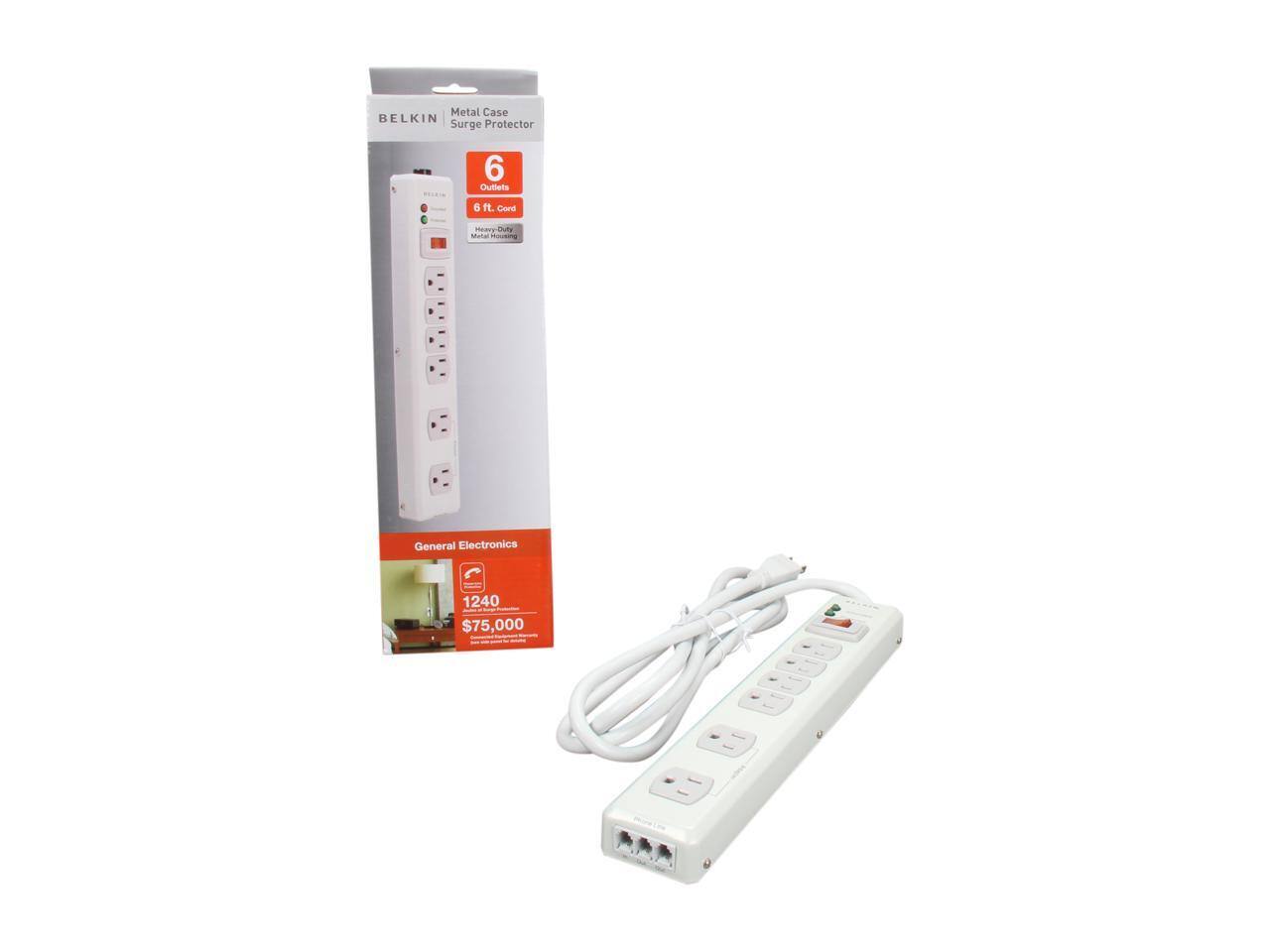 Metal Case BELKIN Surge Protector 6 Outlets 6 ft. Cord Heavy Duty General Electronics - 1240 $75,000