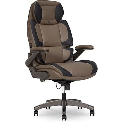 Sharper Image - S-950 Heated Ergonomic Faux Leather Swivel Executive Massage Chair - Brown