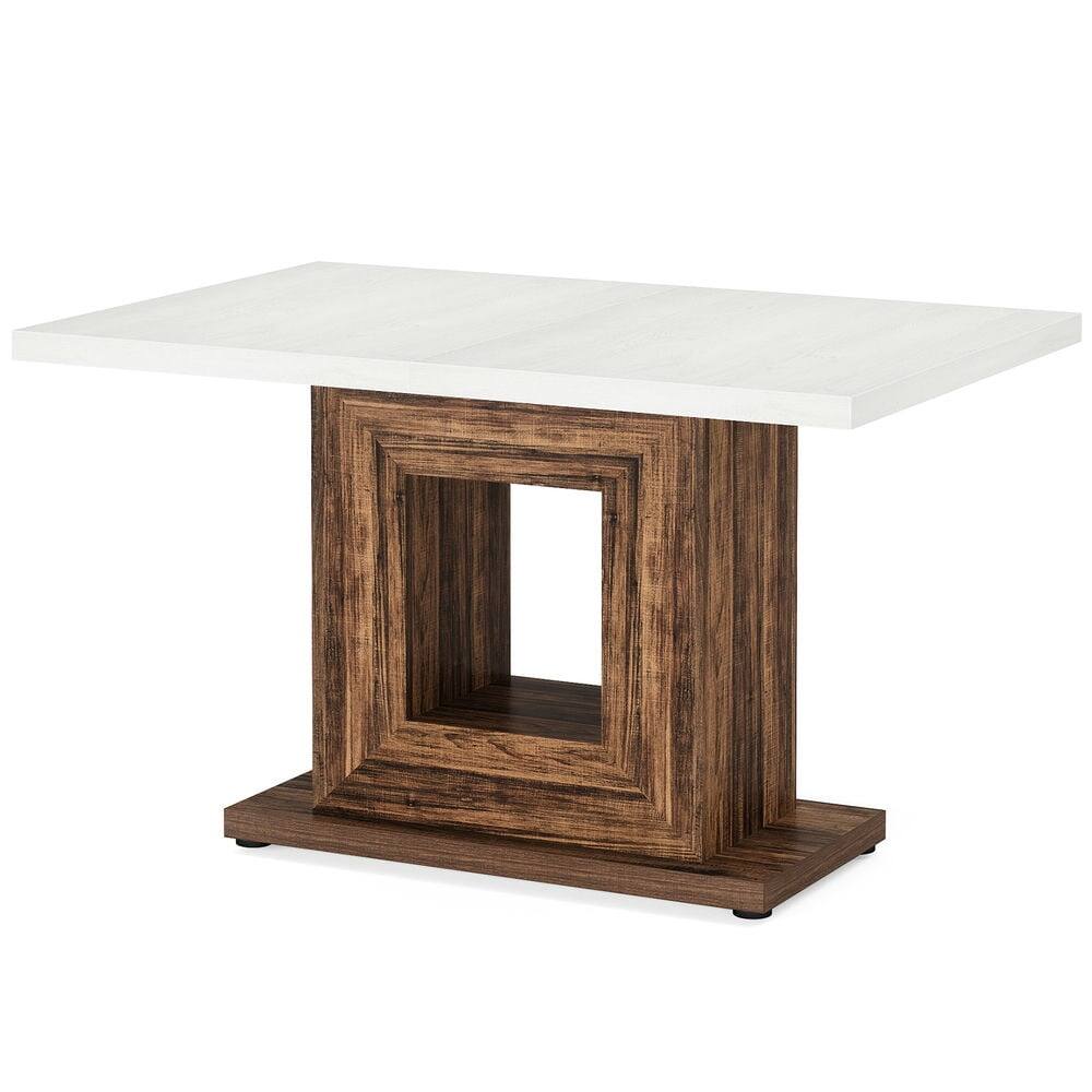 Front. Kadyn - Kadyn Dining Table, Living Room Table 47" Wooden, Farmhouse Kitchen Dinner Table for 4,Brown & White - White.