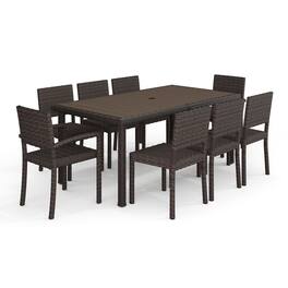 Martha Stewart - Bedford 9pc Outdoor Rattan Wicker Patio Dining Set with 8 Stack Chairs and 71" Table - Brown