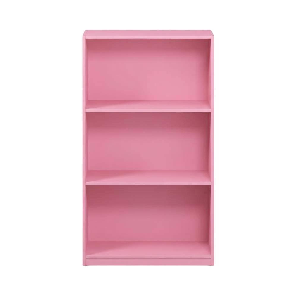 Back. FurniFact - Pink 3-Tier Bookcase with Multi-Level Storage and Sturdy Wood Construction - Pink.