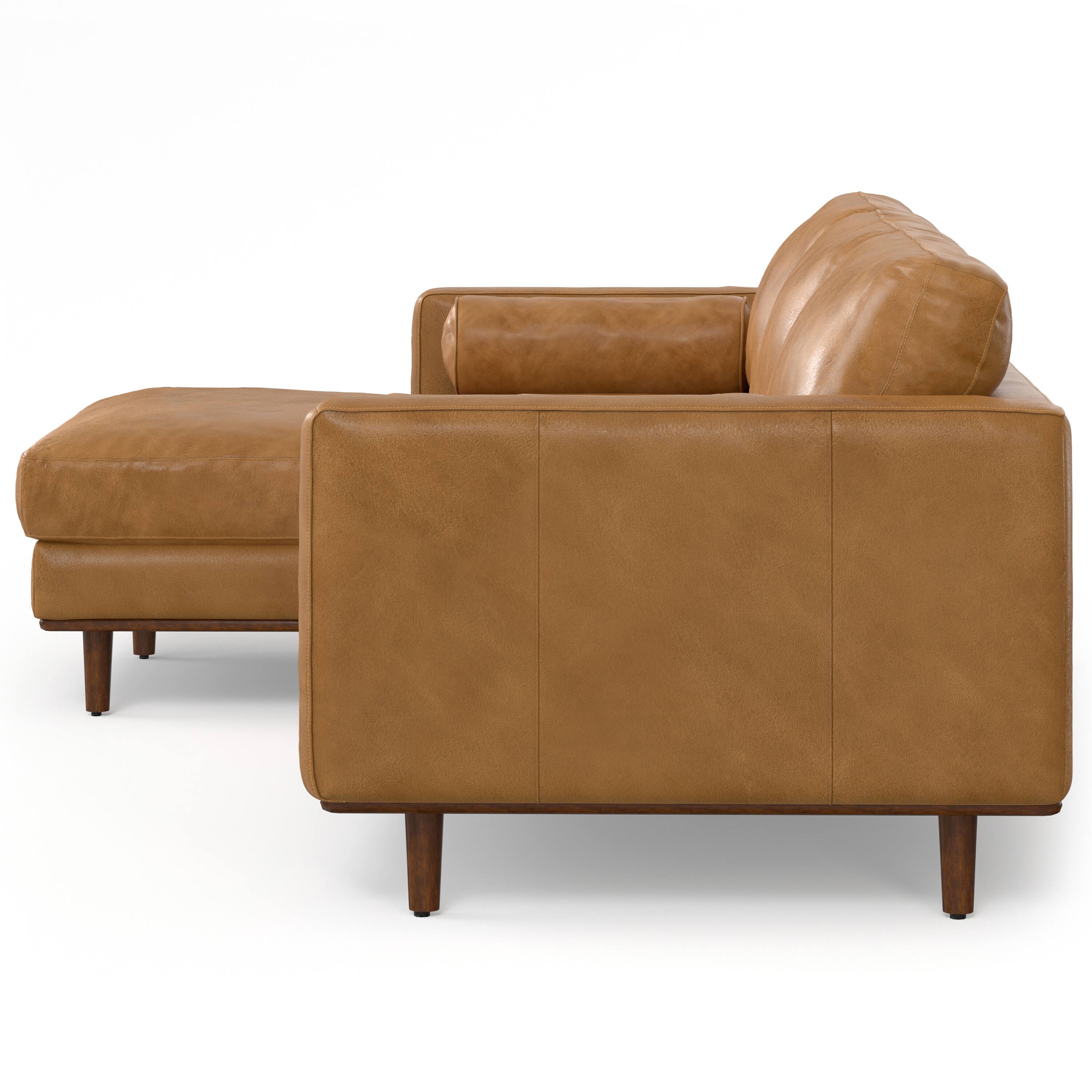 Back. Simpli Home - Morrison Mid Century Left Sectional 102 inch Wide Sofa Sectional in Sienna Genuine Leather - Sienna.