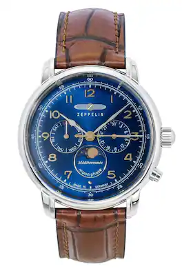 Zeppelin - Jahre Mediterranee Moonphase Leather Strap DIal Quartz 96363 Men's Watch - Blue