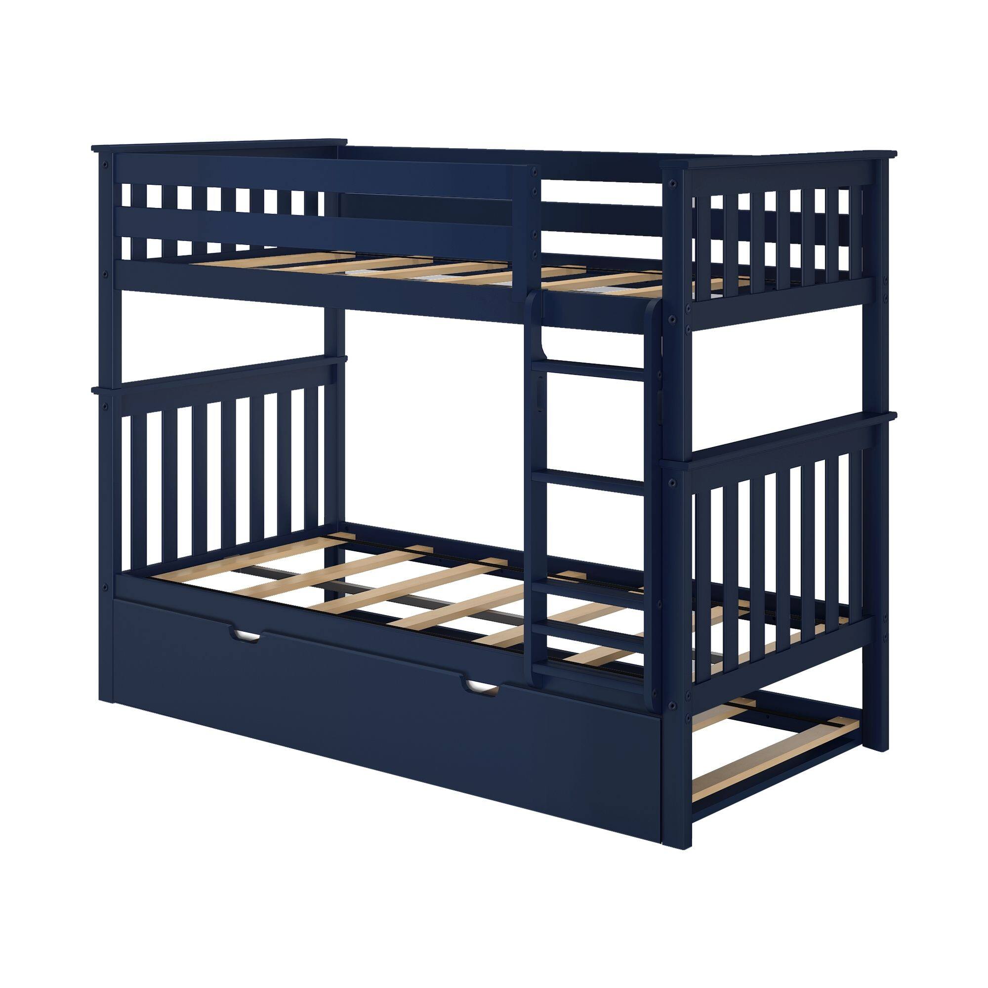 Alt View 2. Plank+Beam - Classic Twin over Twin Bunk Bed Bed + Trundle, Blue - Blue.