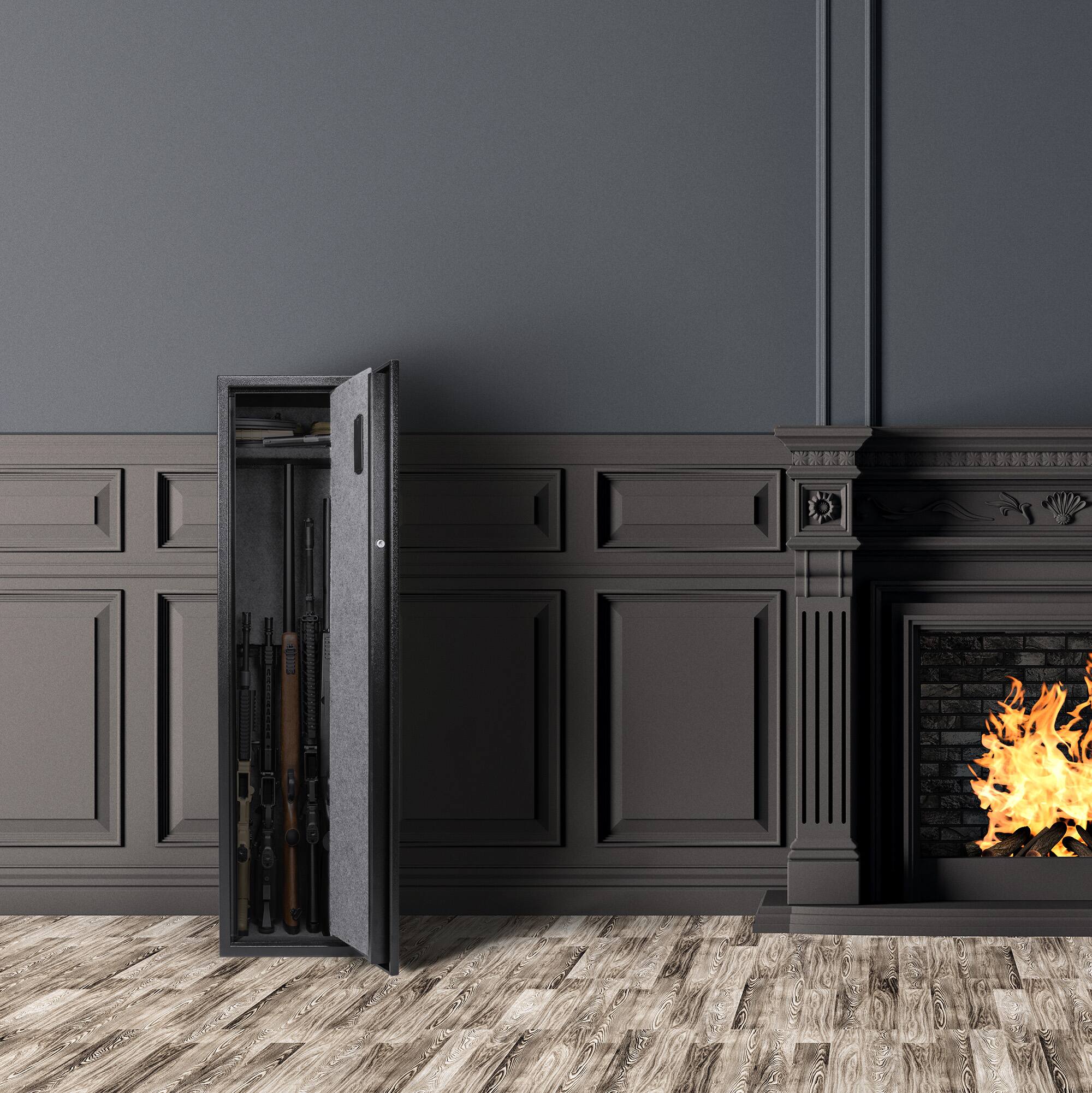 Alt View 4. Barska - 4.33 Cu Ft Digital Rifle Safe- with Keypad Lock, 11-Position Rack, Handgun Rack, Removable Shelves, Silent Mode - Black.